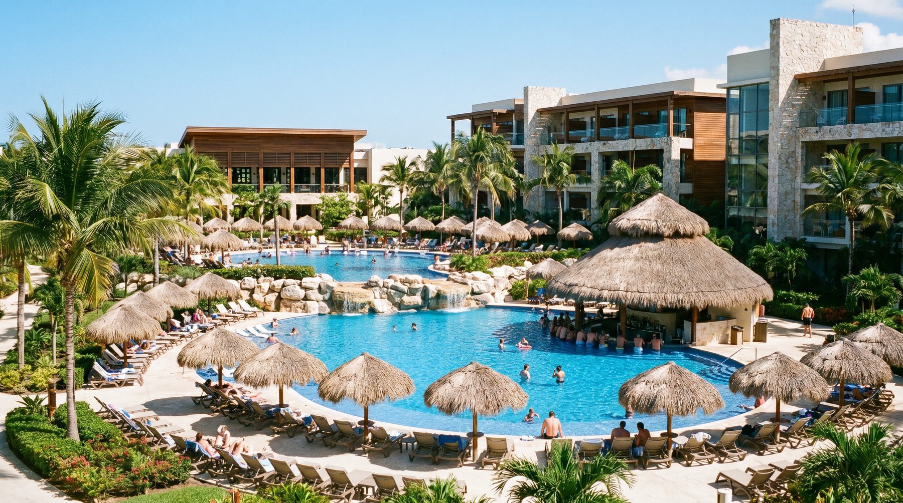 Main resort pool with palapa